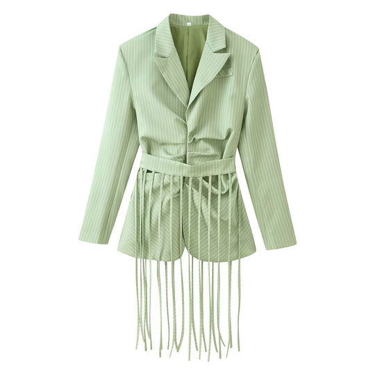 Damen Taillierter Blazer mit Fransen‑Detail und Nadelstreifen Nord Taschen
