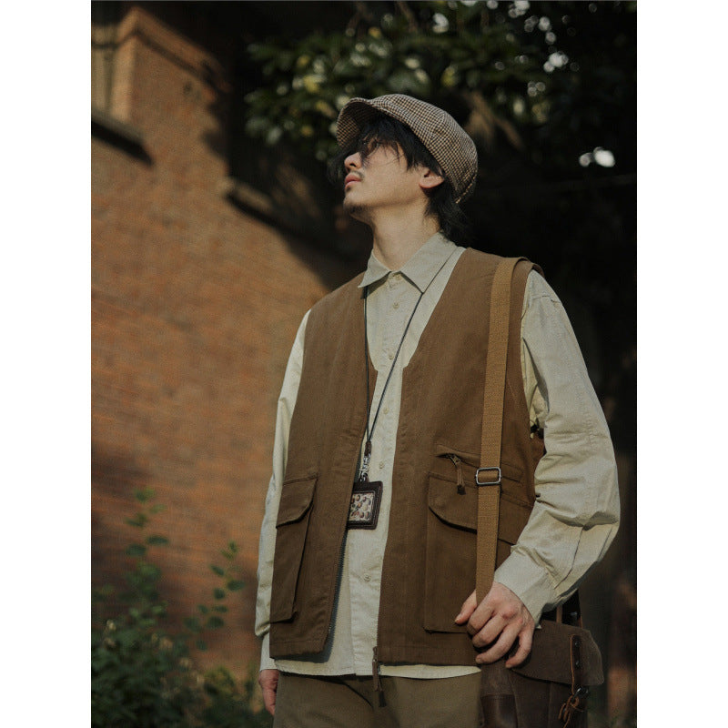 Herren Multifunktionale Canvas-Utility-Weste mit Fronttaschen und Reißverschluss Nord Taschen