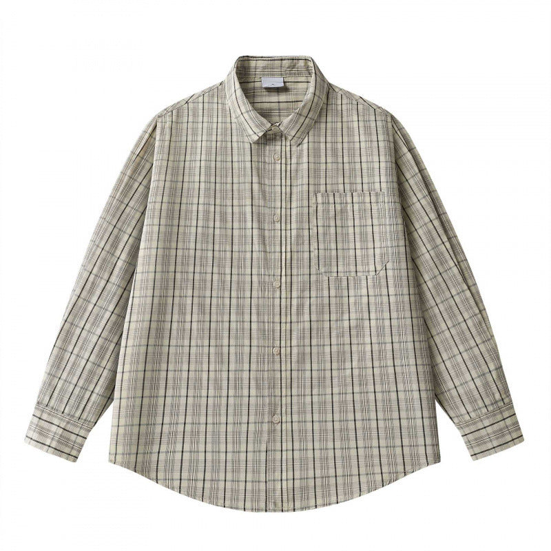 Unisex Lockeres Kastenförmiges Karo-Overshirt aus leichter Baumwollmischung mit Rückpasse und Kräusel-Detail Nord Taschen