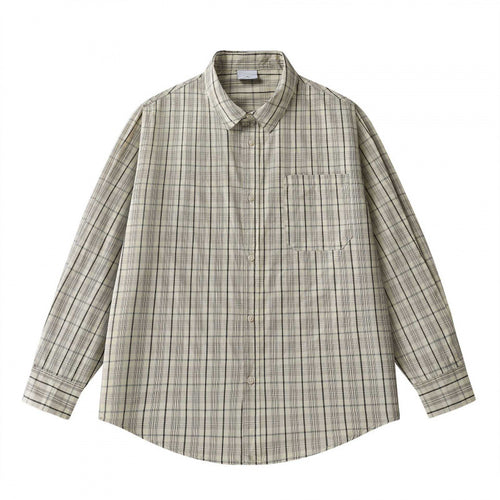 Unisex Lockeres Kastenförmiges Karo-Overshirt aus leichter Baumwollmischung mit Rückpasse und Kräusel-Detail Nord Taschen