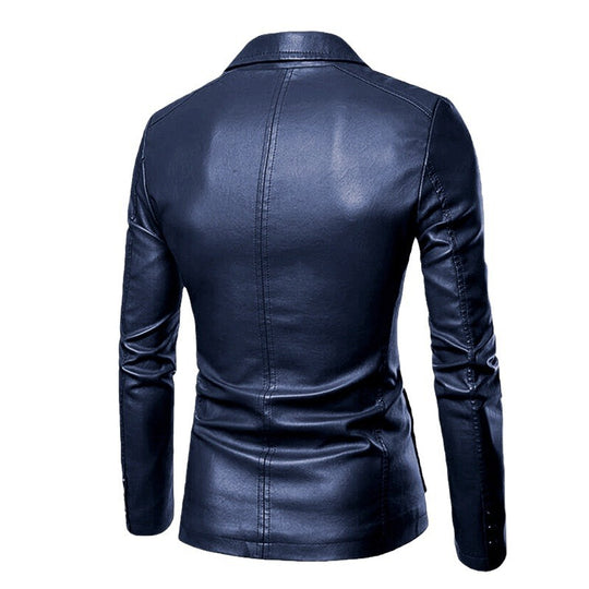 Herren Slim-Fit Kunstleder-Blazer mit Revers, Knopfleiste und aufgesetzten Taschen Nord Taschen