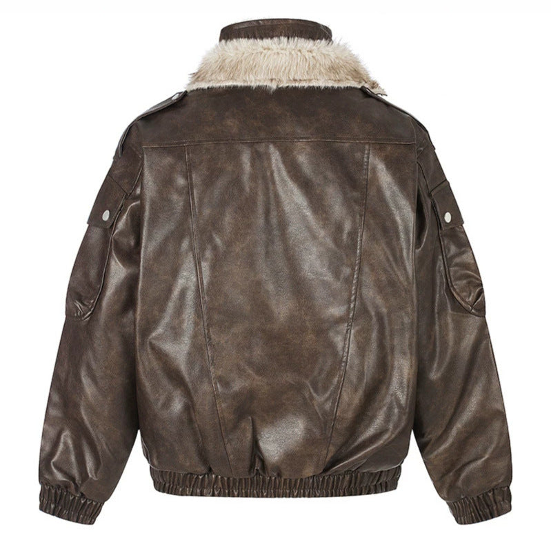 Damen Oversize Kunstleder-Fliegerjacke mit Teddyfutter und Stehkragen Nord Taschen