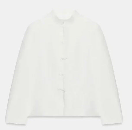 Damen Kurzgeschnittene Blousonjacke mit Stehkragen und Knotenverschlüssen Nord Taschen