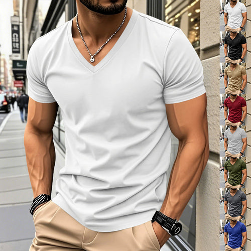 Herren V-Ausschnitt T-Shirt aus atmungsaktiver und schnelltrocknender Baumwolle