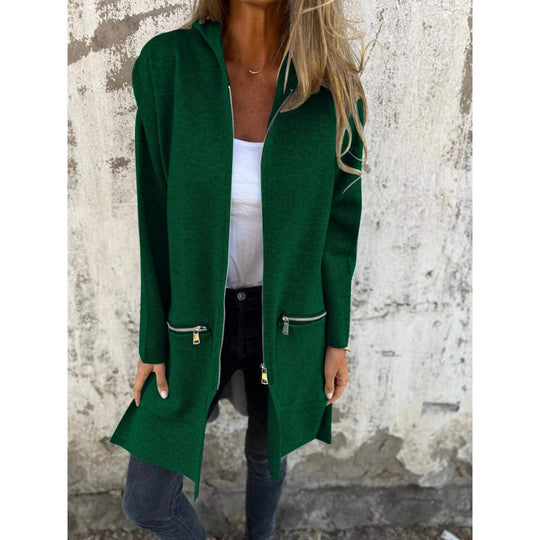 Damen Kapuzen-Longcardigan mit durchgehendem Reißverschluss und Ziertaschen Nord Taschen