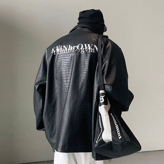 Herren Oversized Kunstlederjacke mit Krokodilprägung und Rückenlogo Nord Taschen