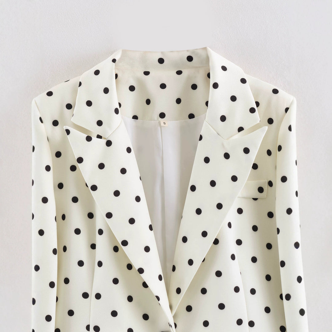 Damen Gepunkteter Cropped-Blazer mit Reverskragen und Pattentaschen Nord Taschen