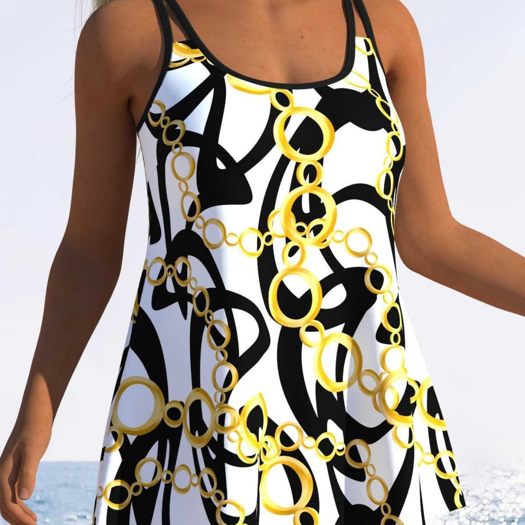Damen Tankini mit verspieltem Streifenmuster und originellem Schnitt