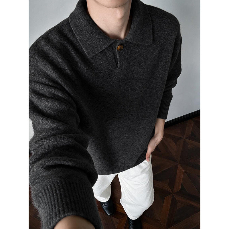 Damen Oversize-Strickpullover mit Polokragen und Ein-Knopf-Detail Nord Taschen