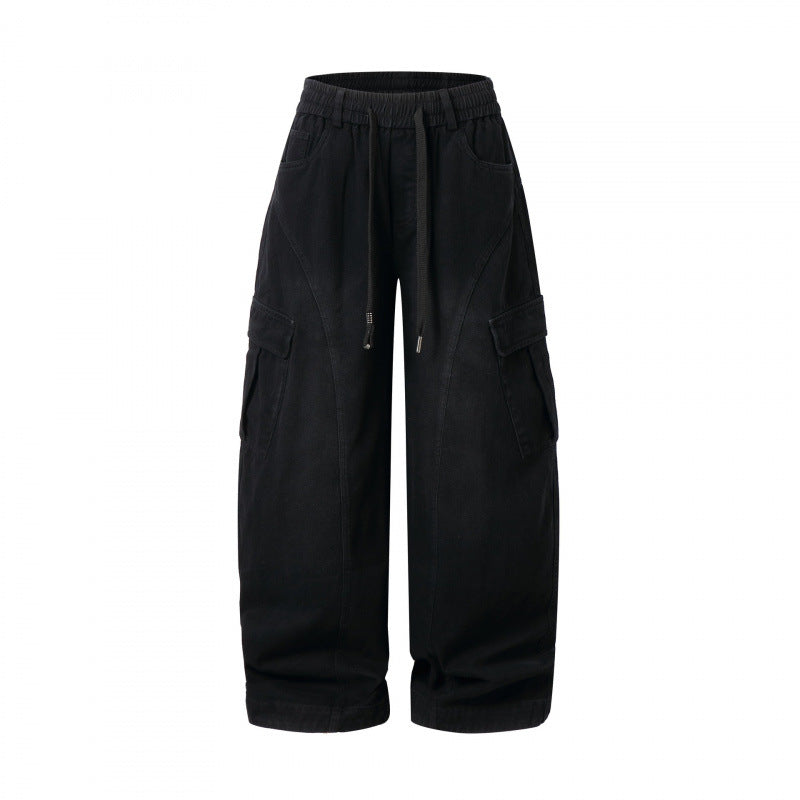 Damen Weite Cargo-Hose mit Tunnelzugbund, aufgesetzten Pattentaschen und weitem Bein Nord Taschen