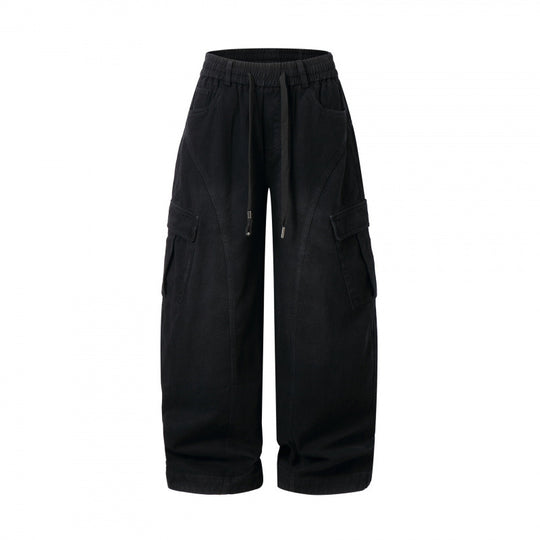 Damen Weite Cargo-Hose mit Tunnelzugbund, aufgesetzten Pattentaschen und weitem Bein Nord Taschen