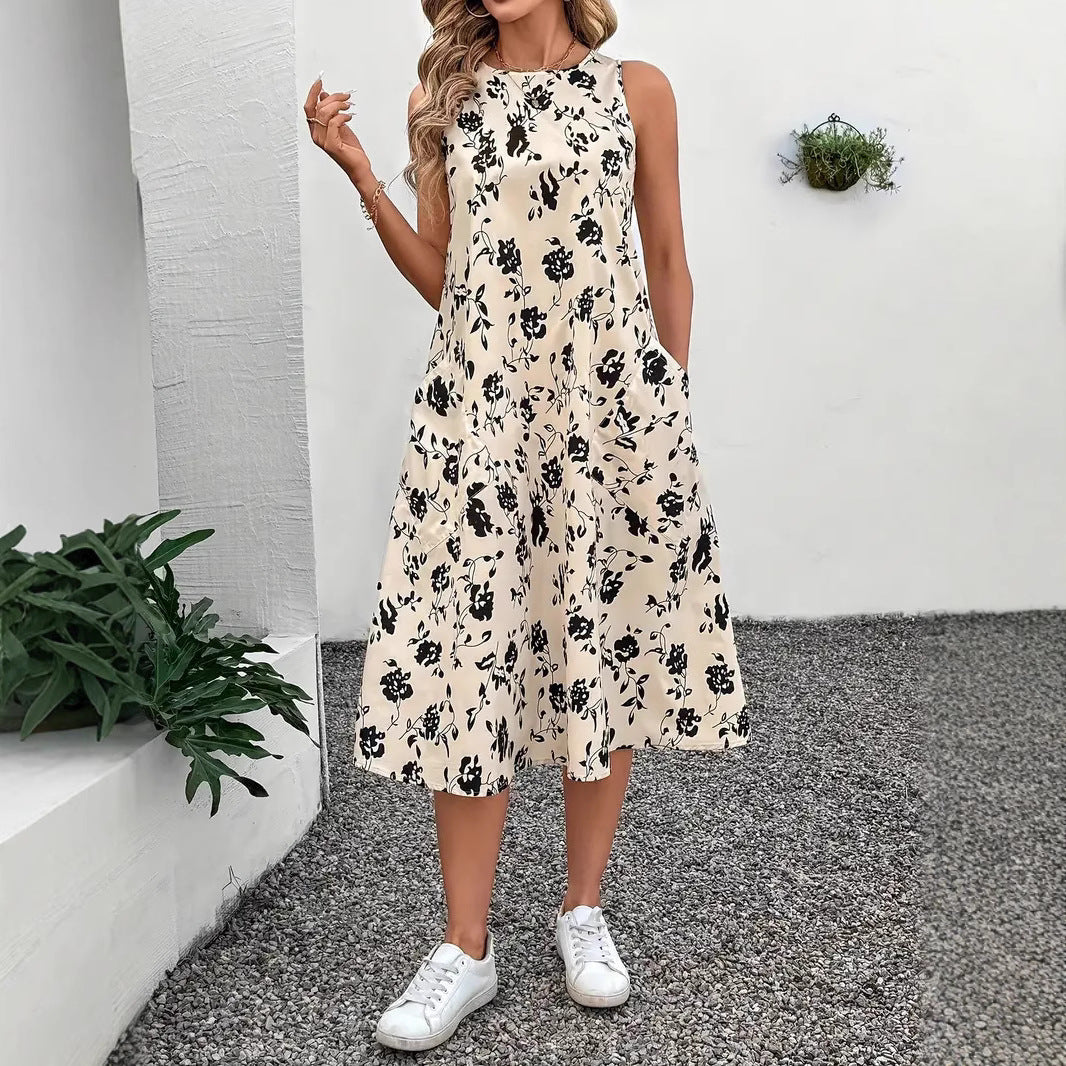 Damen Ärmelloses Maxikleid mit floralem Muster und praktischen Taschen