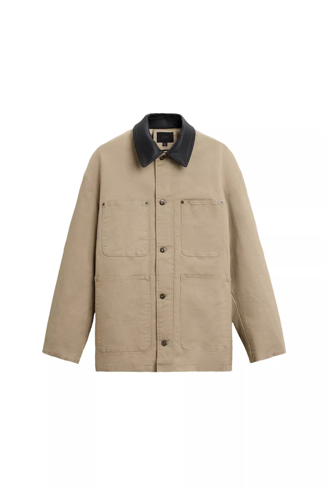 Herren Boxy-Chorejacke aus Canvas mit kontrastierendem Lederkragen und vier aufgesetzten Taschen Nord Taschen