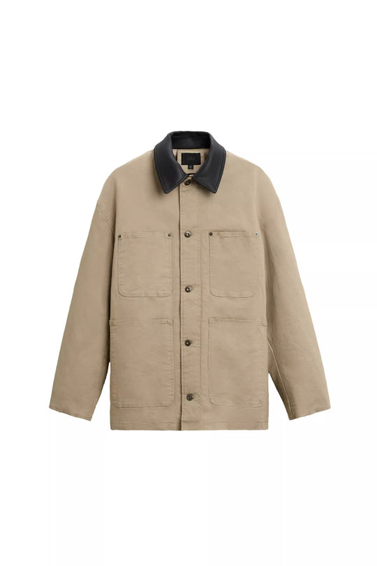 Herren Boxy-Chorejacke aus Canvas mit kontrastierendem Lederkragen und vier aufgesetzten Taschen Nord Taschen