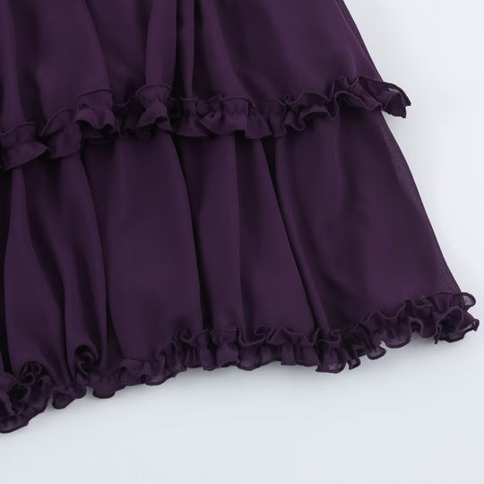 Damen Stufenvolant-Maxikleid mit Raffung in der Taille und Puffärmeln Nord Taschen