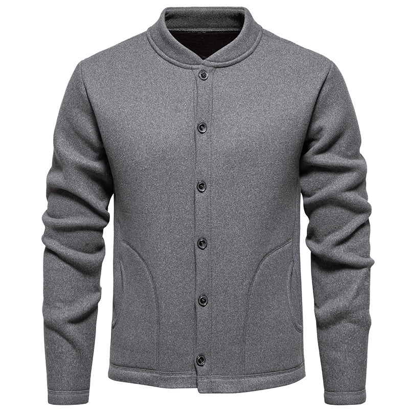Herren Stehkragen-Strickjacke mit Knopfleiste und leichtem Wollmix Nord Taschen