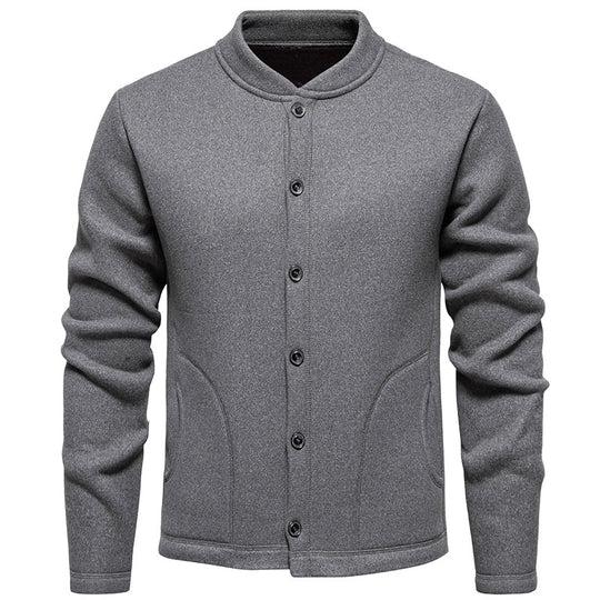Herren Stehkragen-Strickjacke mit Knopfleiste und leichtem Wollmix Nord Taschen