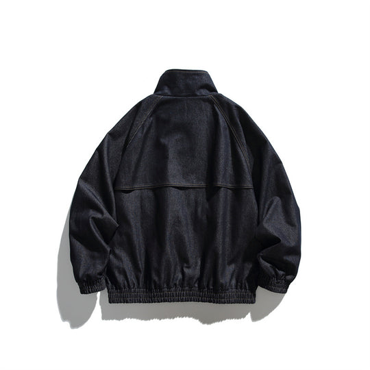Unisex Boxy Jeansblousonjacke mit Stehkragen, Druckknopffront und elastischem Saum Nord Taschen