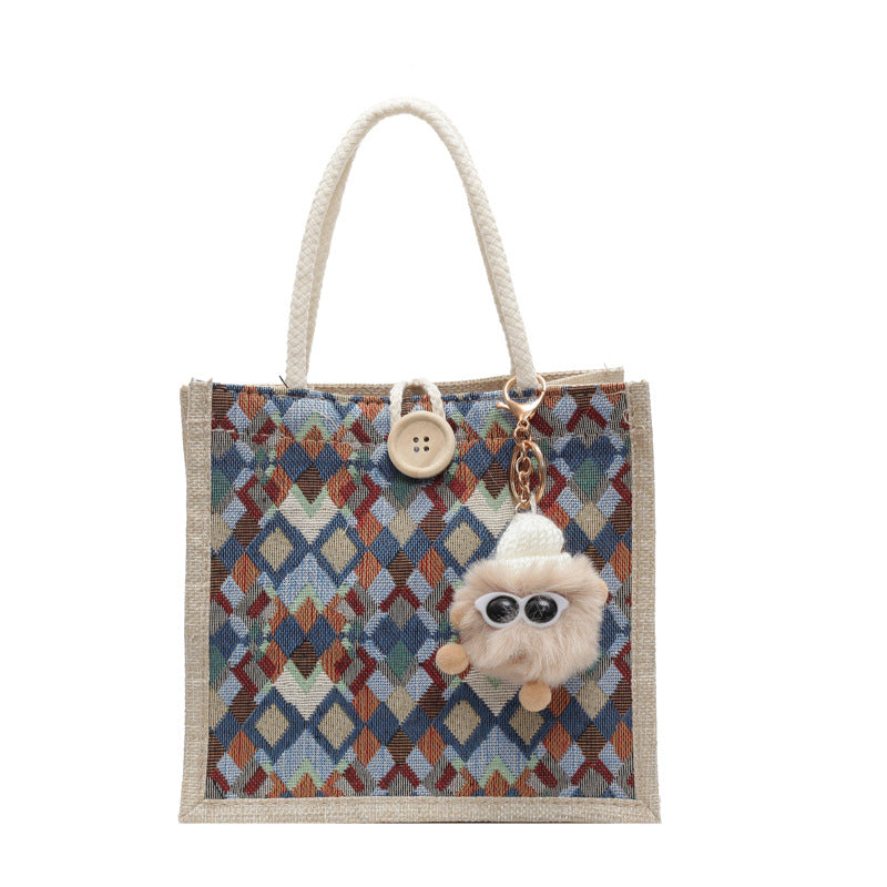 Damen Jute-Tragetasche mit buntem geometrischen Muster Nord Taschen