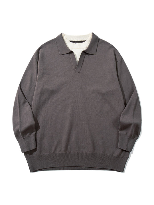 Unisex Feinstrick-Polo mit V‑Ausschnitt‑Cutout und integriertem Rollkragen-Layer Nord Taschen