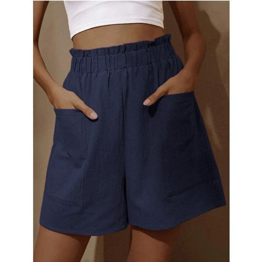 Shorts aus Baumwolle und Leinen mit hoher Taille für Damen