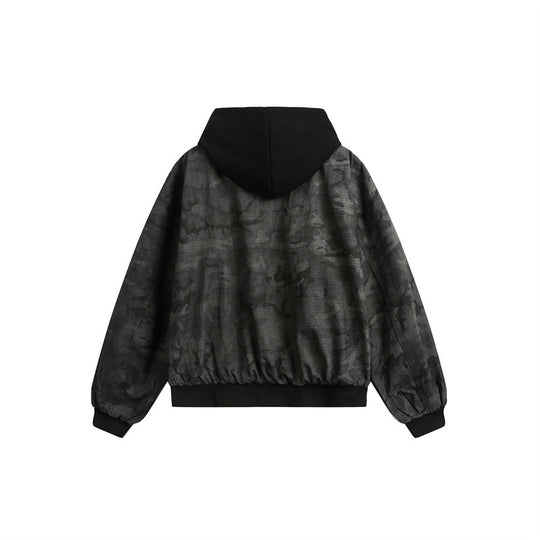 Herren Kurz geschnittener Oversize-Bomber im Layer-Look mit integrierter Kapuze und Camouflage-Jacquard Nord Taschen