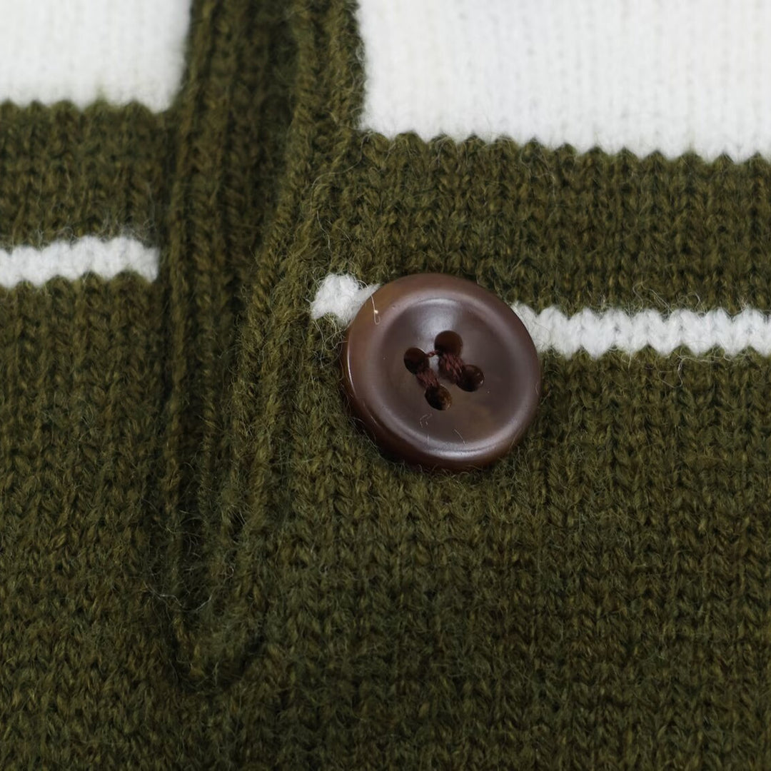 Damen Gestreifter Polokragen-Pullover mit Knopfleiste und Rippbündchen Nord Taschen