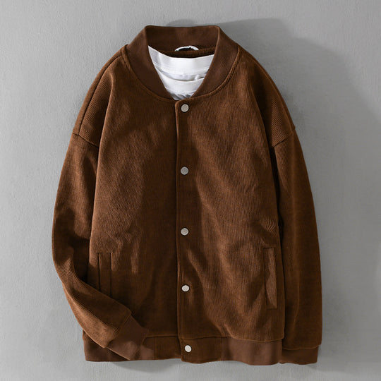 Herren Cord-Collegejacke mit Druckknopfleiste und Rippbündchen Nord Taschen