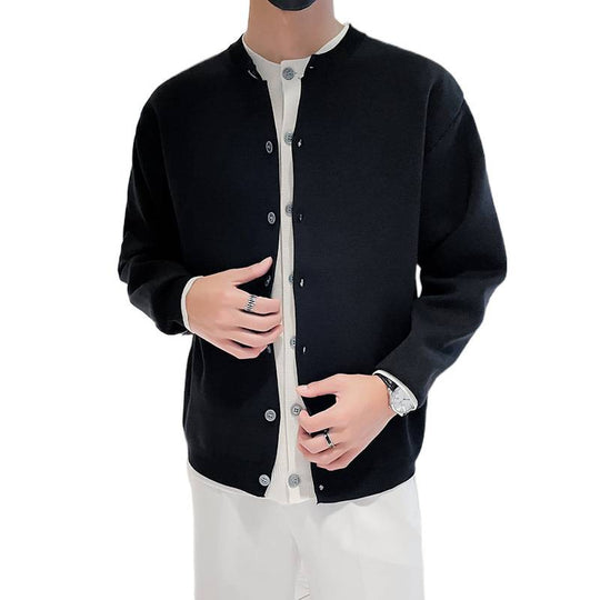Herren Leichter Feinstrick-Cardigan mit Rundhals, Minimaler Optik und Kontrastknopfleiste Nord Taschen