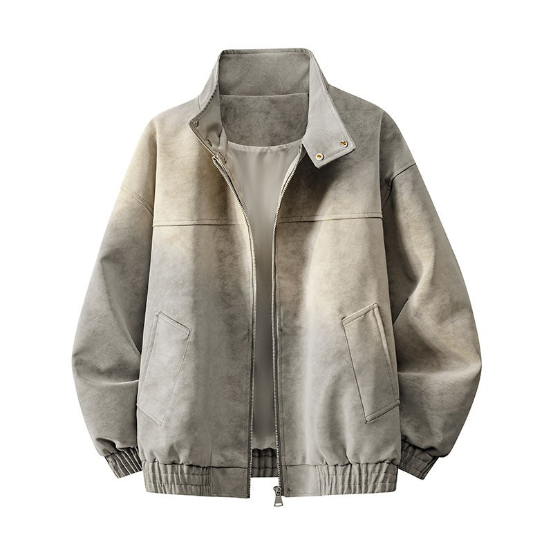 Herren Oversize-Boxy-Jacke in Veloursleder-Optik mit hohem Stehkragen, Zwei-Wege-Reißverschluss & Tunnelzugsaum Nord Taschen