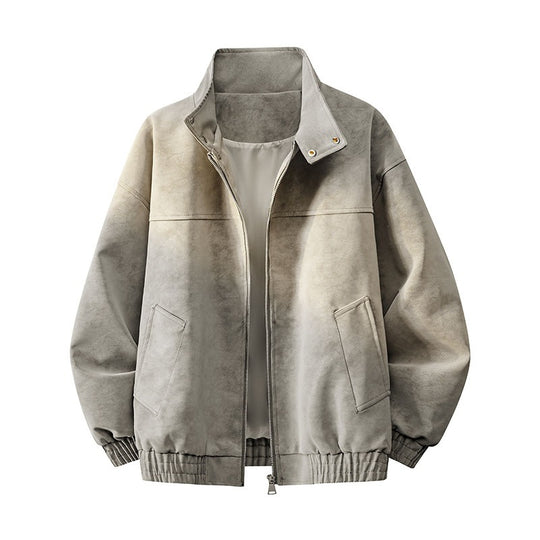 Herren Oversize-Boxy-Jacke in Veloursleder-Optik mit hohem Stehkragen, Zwei-Wege-Reißverschluss & Tunnelzugsaum Nord Taschen