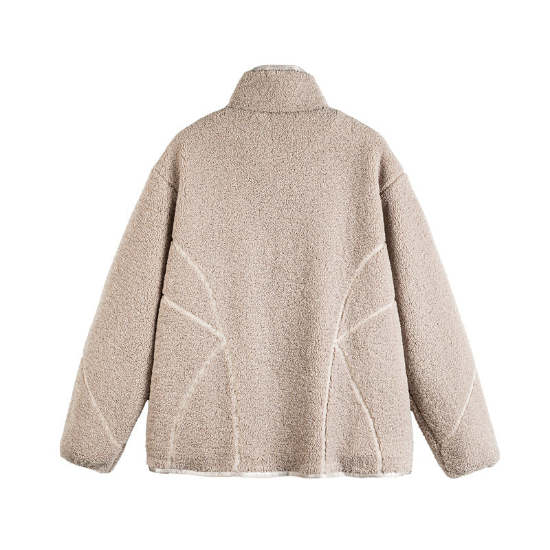 Unisex Teddy-Fleece-Blousonjacke mit Stehkragen und geometrischer Nahtführung Nord Taschen