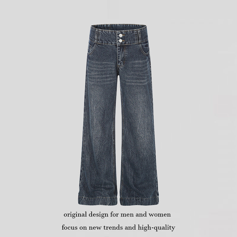 Damen High-Waist Weite Palazzo-Jeans mit Doppelknopf und ausgestelltem Bein Nord Taschen