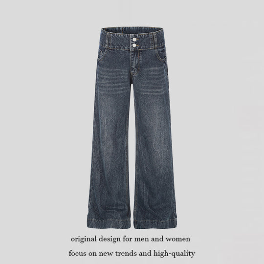 Damen High-Waist Weite Palazzo-Jeans mit Doppelknopf und ausgestelltem Bein Nord Taschen