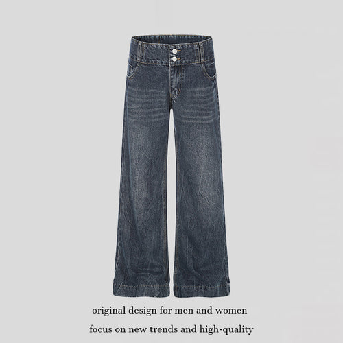 Damen High-Waist Weite Palazzo-Jeans mit Doppelknopf und ausgestelltem Bein Nord Taschen