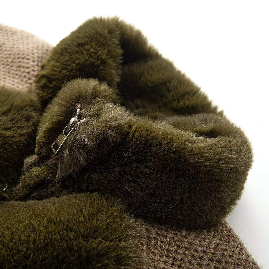 Damen Strickpullover-Jacke mit gesteppter Faux-Fur-Front und hohem Stehkragen Nord Taschen