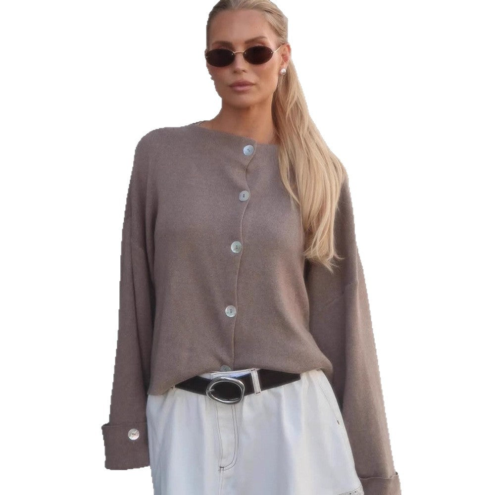 Damen Oversize Cropped-Jacke mit weiten Trompetenärmeln und Knopfmanschetten Nord Taschen