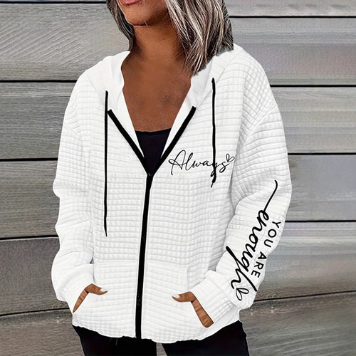 Damen nan oversized Kapuzenjacke mit Reißverschluss, handgeschriNord Taschenener Typo-Applikation und Kontrast-Eingrifftaschen