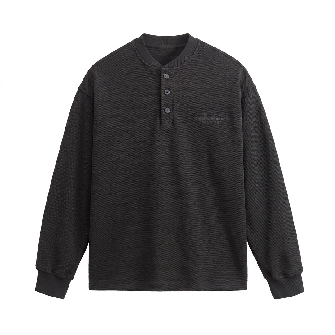 Unisex Strukturierter Henley-Pullover mit Knopfleiste und geripptem Stehkragen Nord Taschen