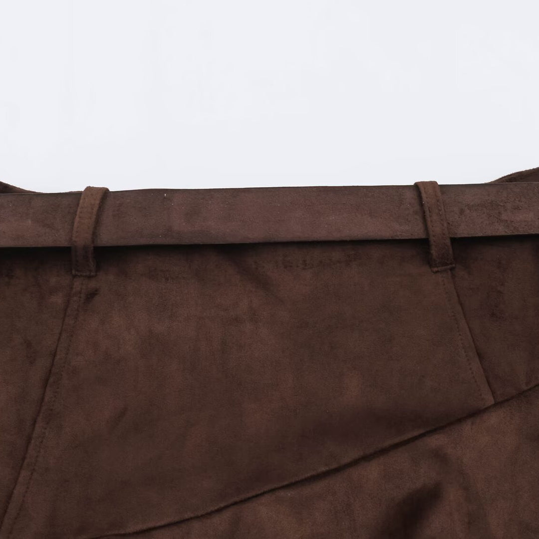 Damen Asymmetrischer Patchwork-Wickelrock mit Taillengürtel und Lagenoptik Nord Taschen