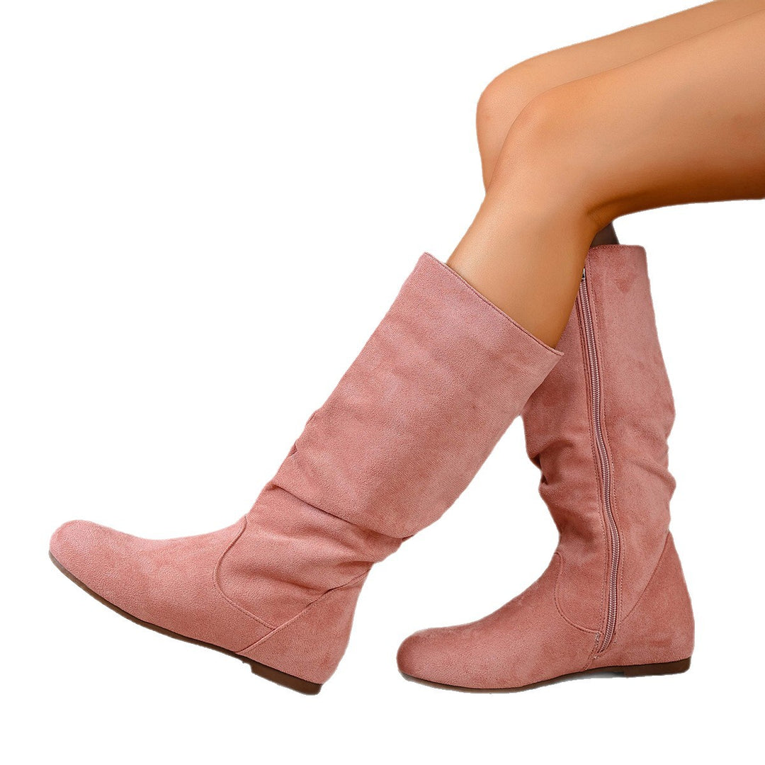 Damen nan kniehoher Slouch-Stiefel mit seitlichem Reißverschluss und flacher Profilsohle Nord Taschen