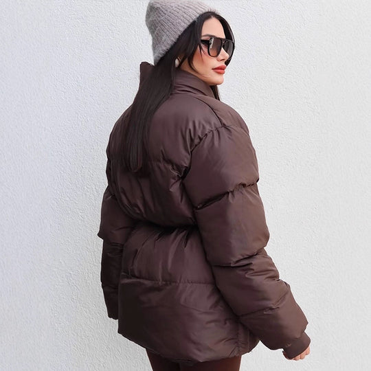 Damen Gesteppte Taillierte Steppjacke mit Schalkragen und Bindegürtel Nord Taschen