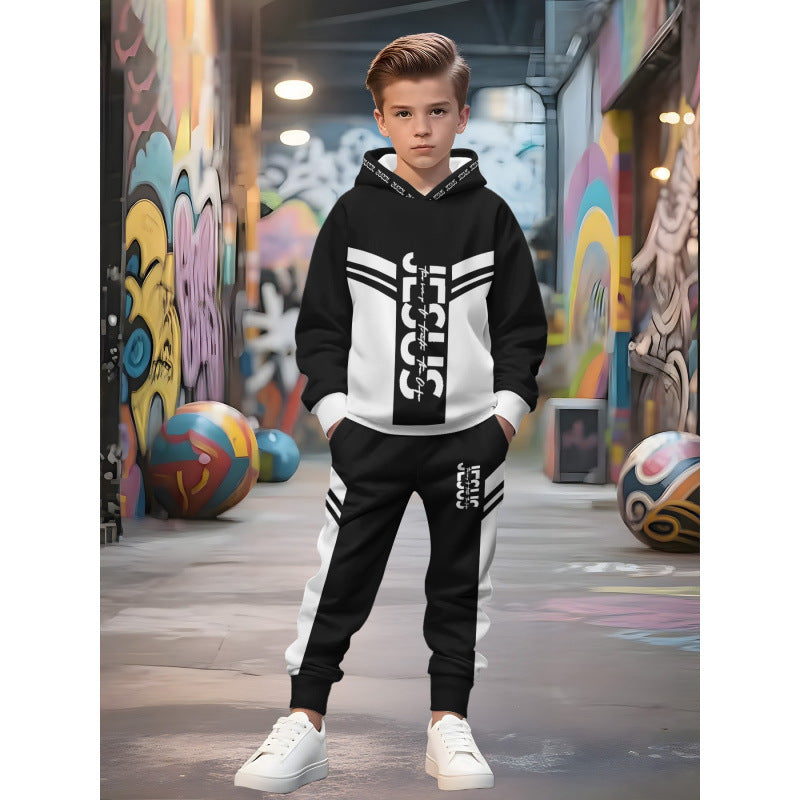 Unisex Kinder Jogginganzug mit Kapuzenpullover und detailreichem Auto-Print Nord Taschen