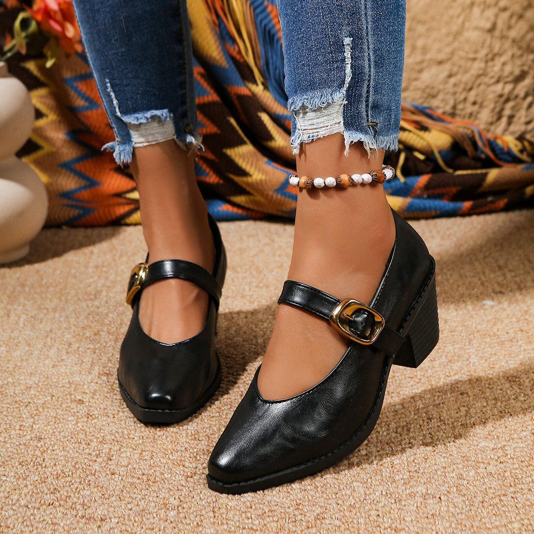 Damen Klassische Blockabsatzschuhe mit eleganter Schnallenverzierung Nord Taschen