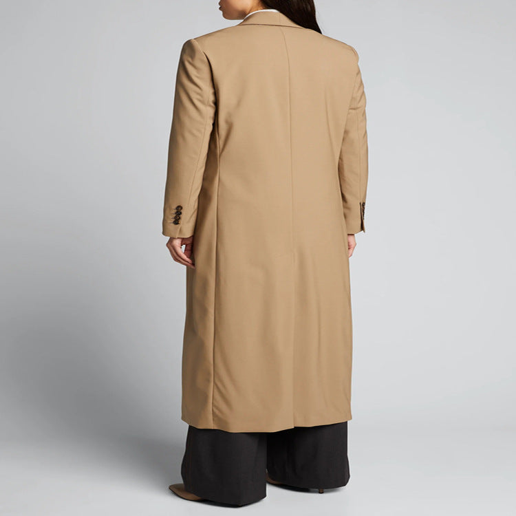 Damen Maxilanger Einreihiger Longcoat im minimalistischen Trenchstil mit weichem Fall Nord Taschen