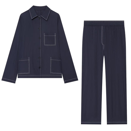 Damen Relax-Loungehose aus Crêpe-Viscose mit weitem Bein und elastischem Bund Nord Taschen