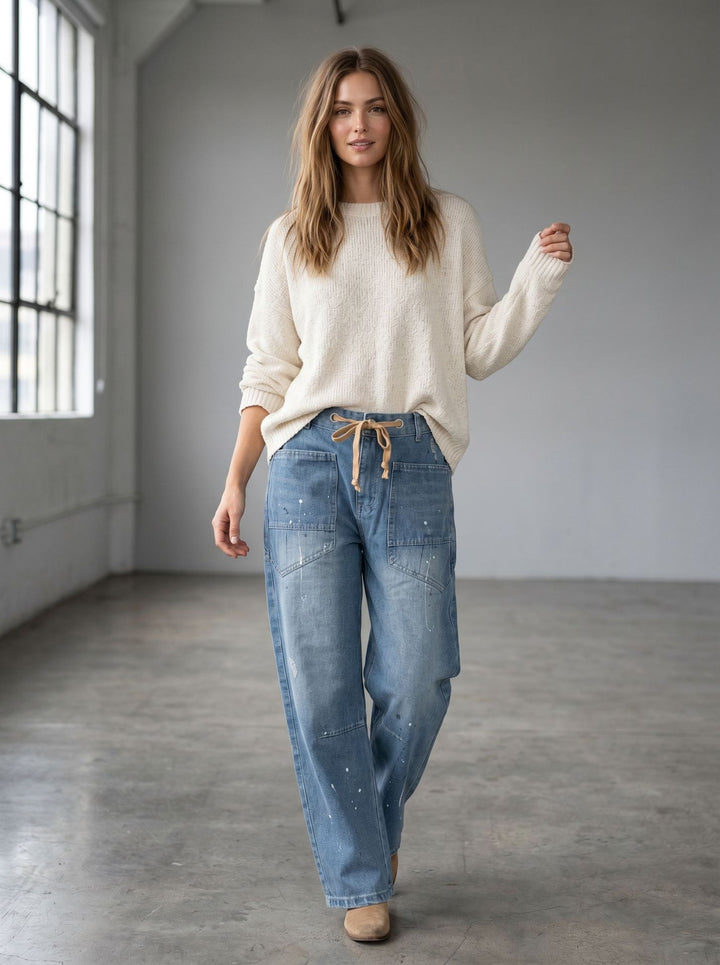 Damen oversized Strickpullover mit Rundhalsausschnitt und entspannter Silhouette Nord Taschen