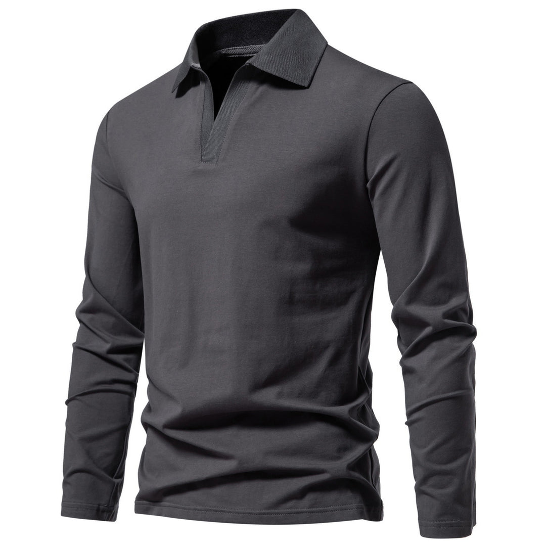 Herren Langarm-Polo mit offenem V-Ausschnitt, feinem Rippenkragen und schmaler Silhouette Nord Taschen