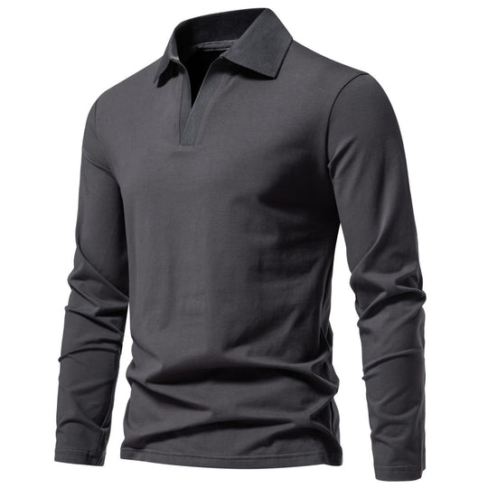 Herren Langarm-Polo mit offenem V-Ausschnitt, feinem Rippenkragen und schmaler Silhouette Nord Taschen
