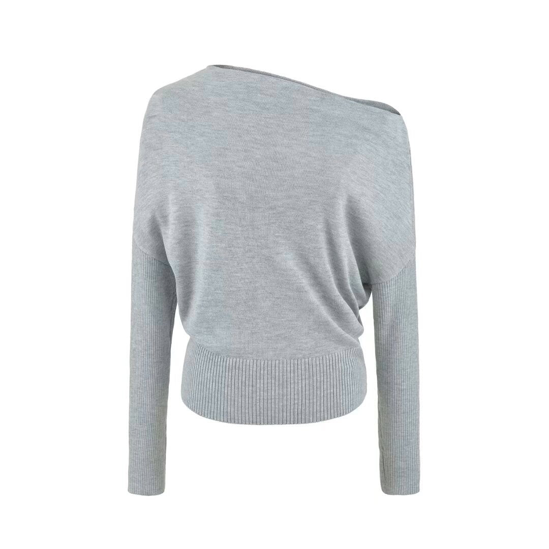 Damen Oversize One-Shoulder Pullover mit Fledermausärmeln und breitem Rippenbund Nord Taschen